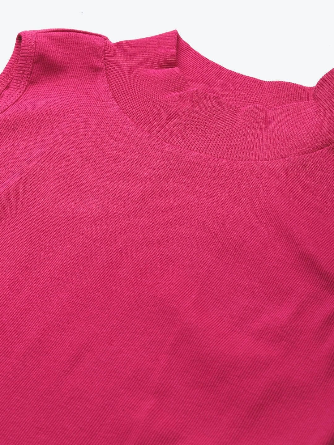 Women's Fuchsia High Neck Crop Top - SASSAFRAS