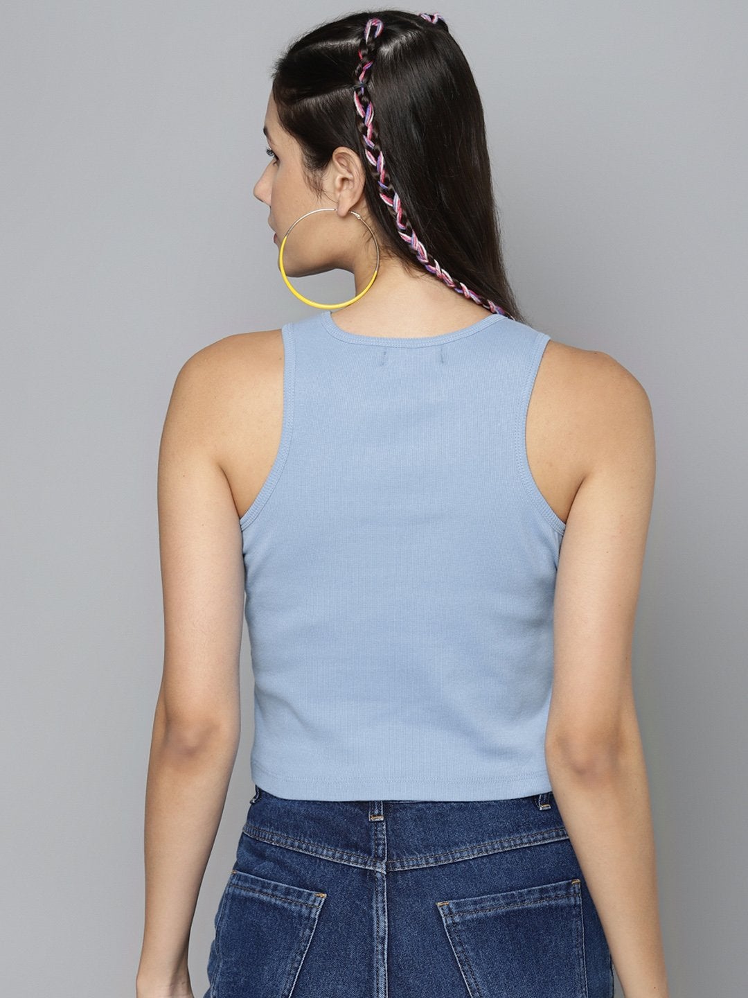 Women's Blue Box Back Crop Top - SASSAFRAS