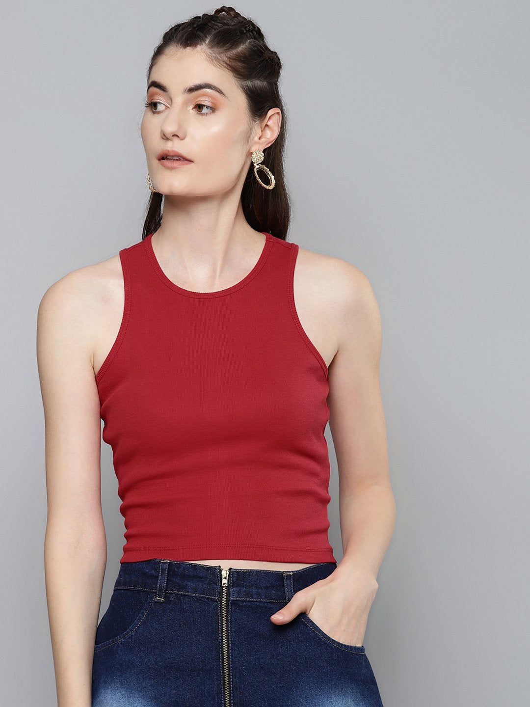 Women's Red Box Back Crop Top - SASSAFRAS