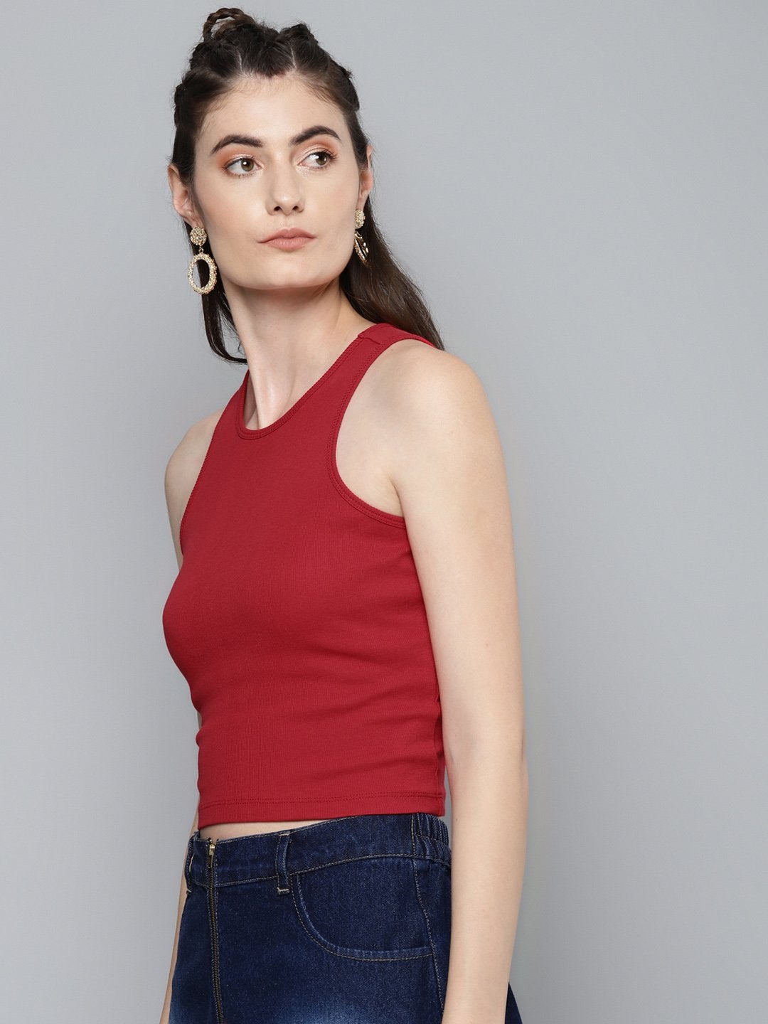 Women's Red Box Back Crop Top - SASSAFRAS