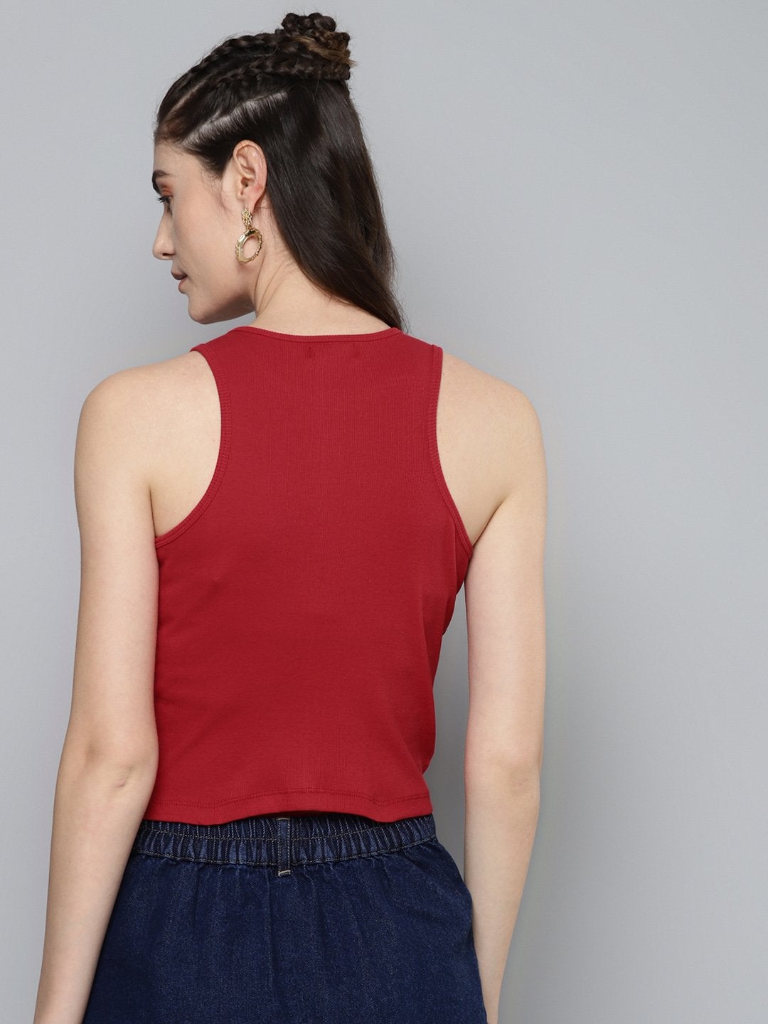 Women's Red Box Back Crop Top - SASSAFRAS