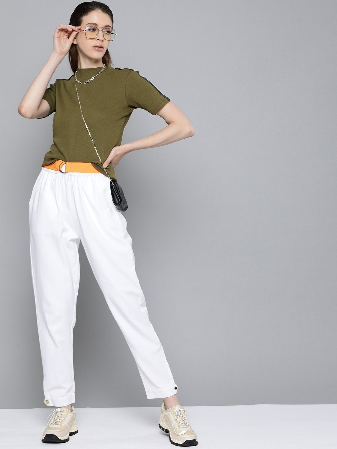 Women's Olive Tape Detail At Sleeve Top - SASSAFRAS