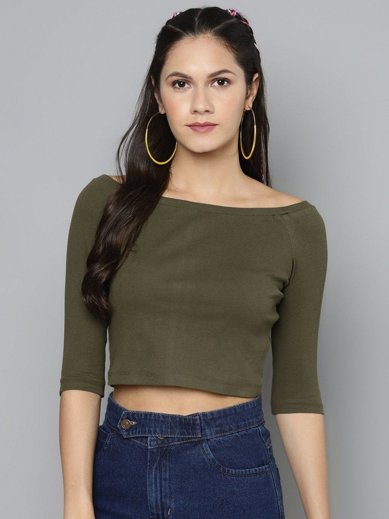 Women's Olive Bardot Crop Top