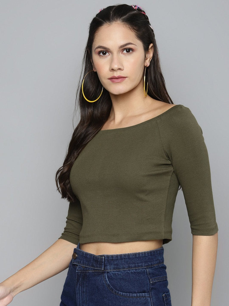 Women's Olive Bardot Crop Top