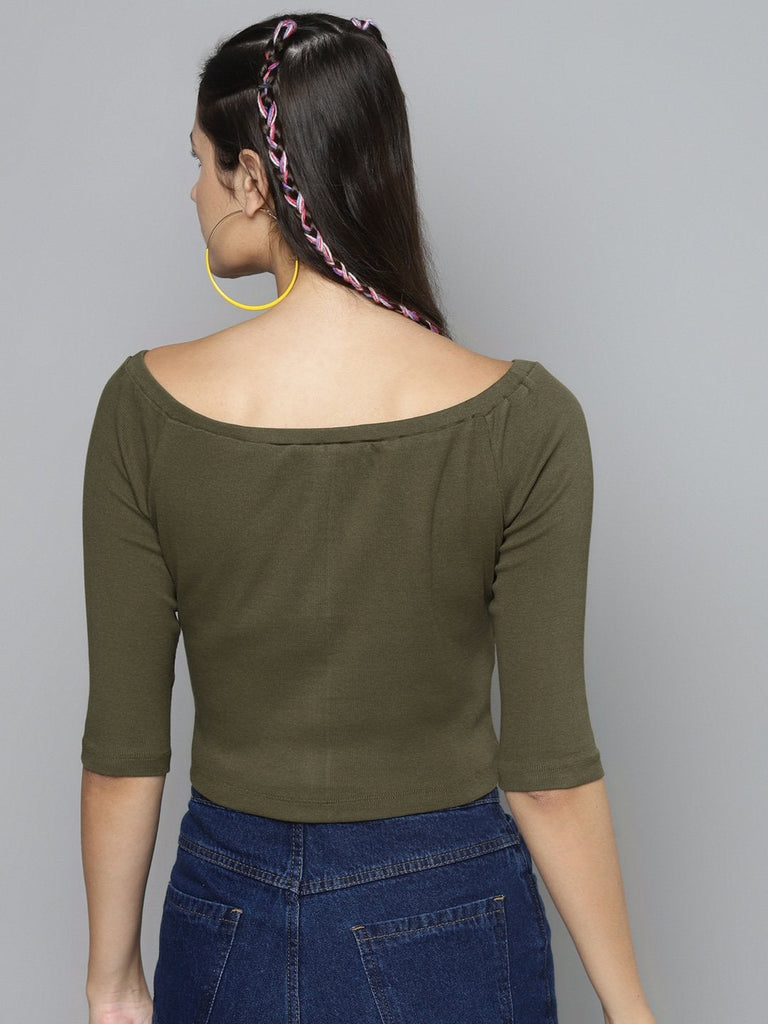 Women's Olive Bardot Crop Top