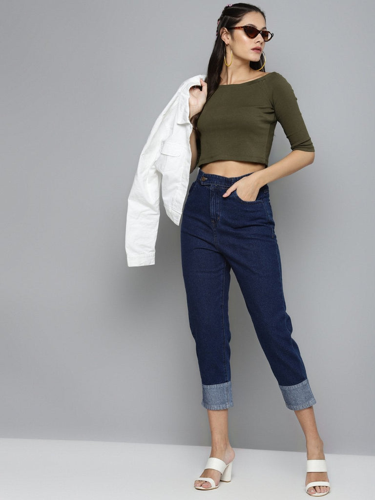 Women's Olive Bardot Crop Top
