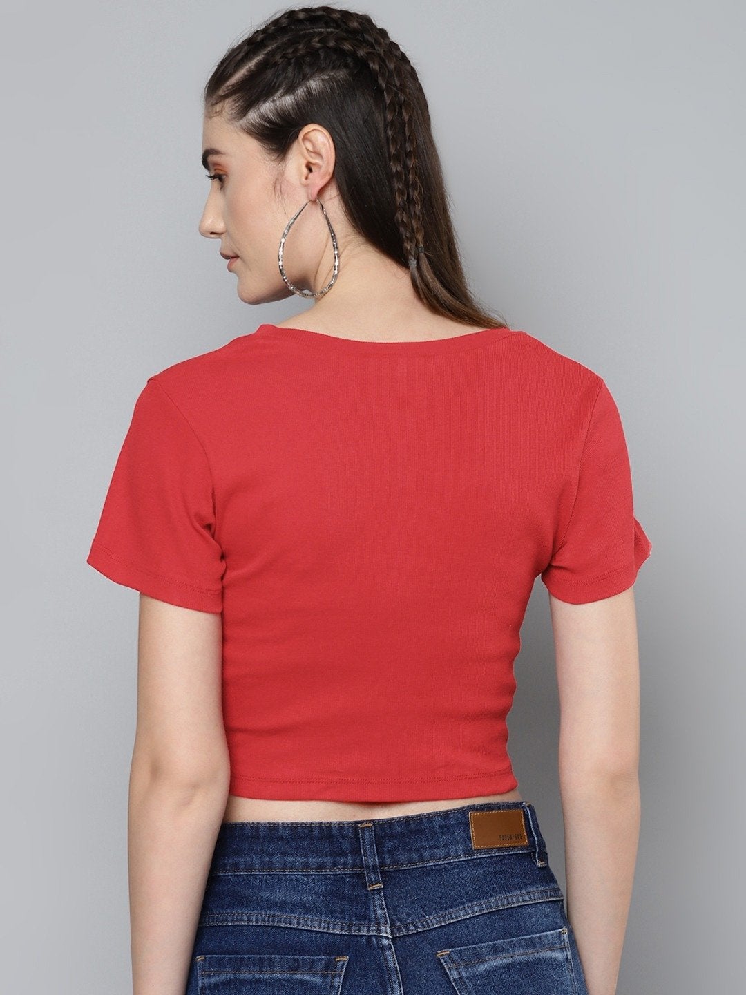 Women's Red V-Neck Crop Top - SASSAFRAS