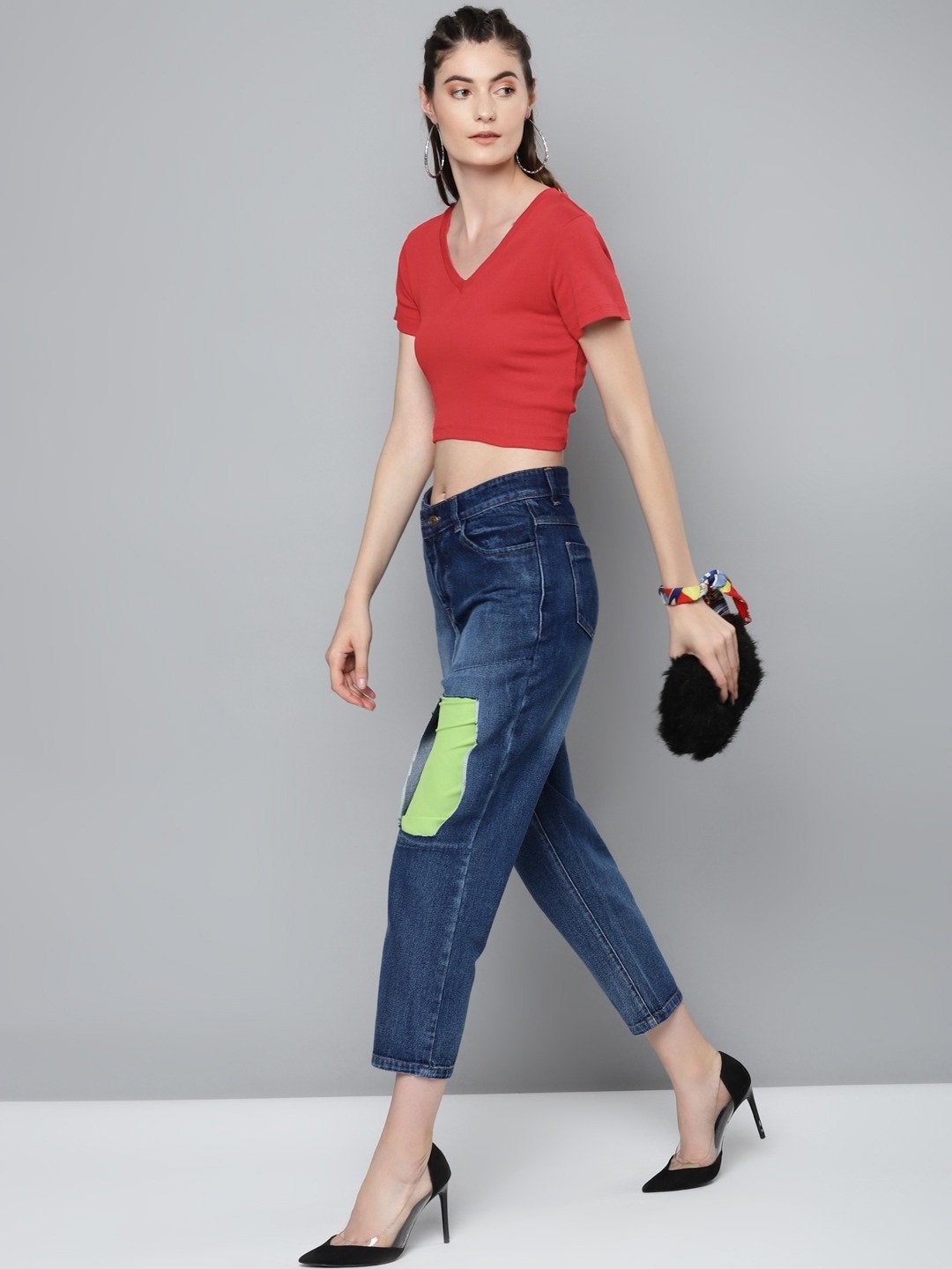 Women's Red V-Neck Crop Top - SASSAFRAS