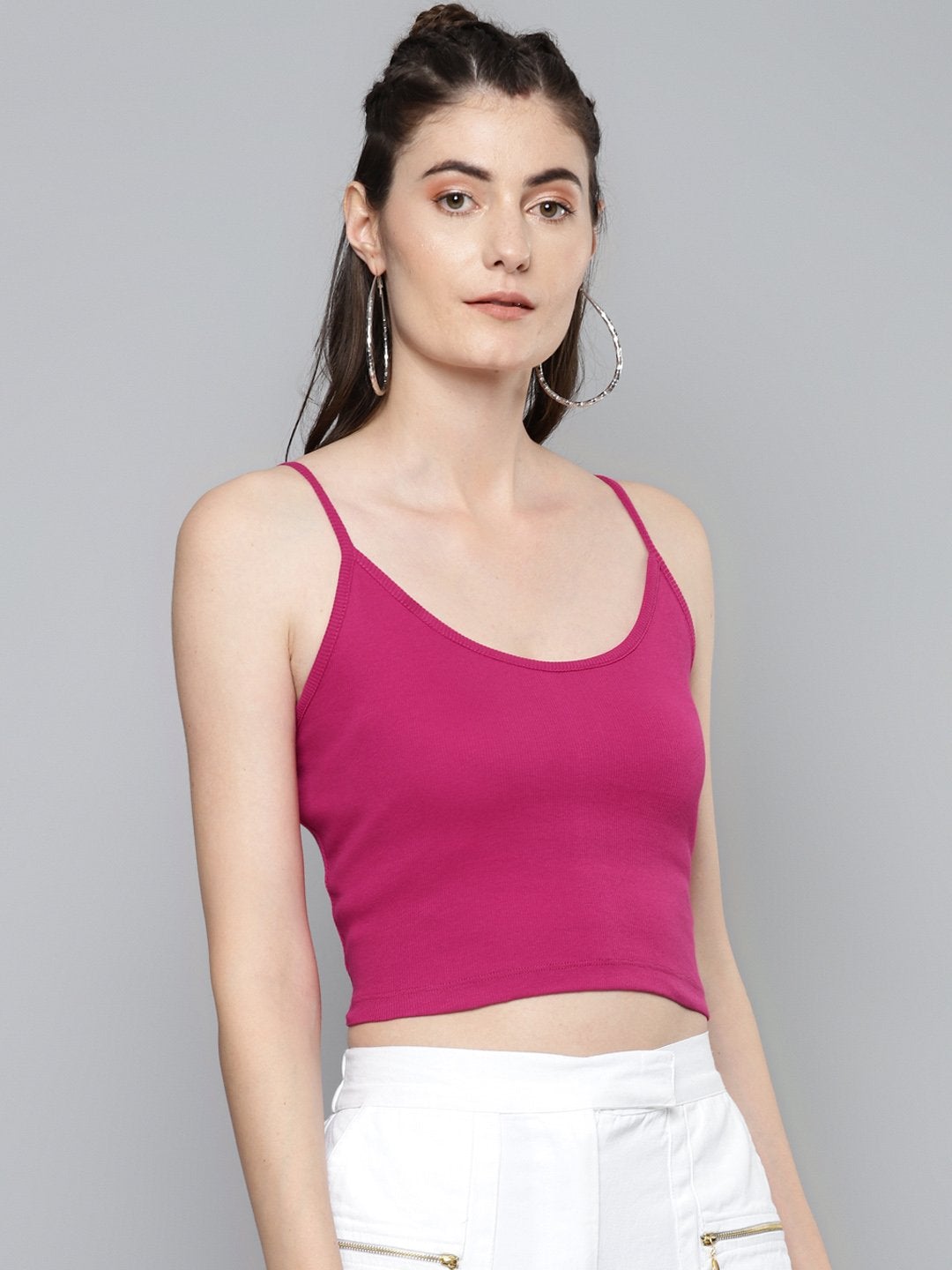 Women's Fuchsia Strappy Crop Top - SASSAFRAS