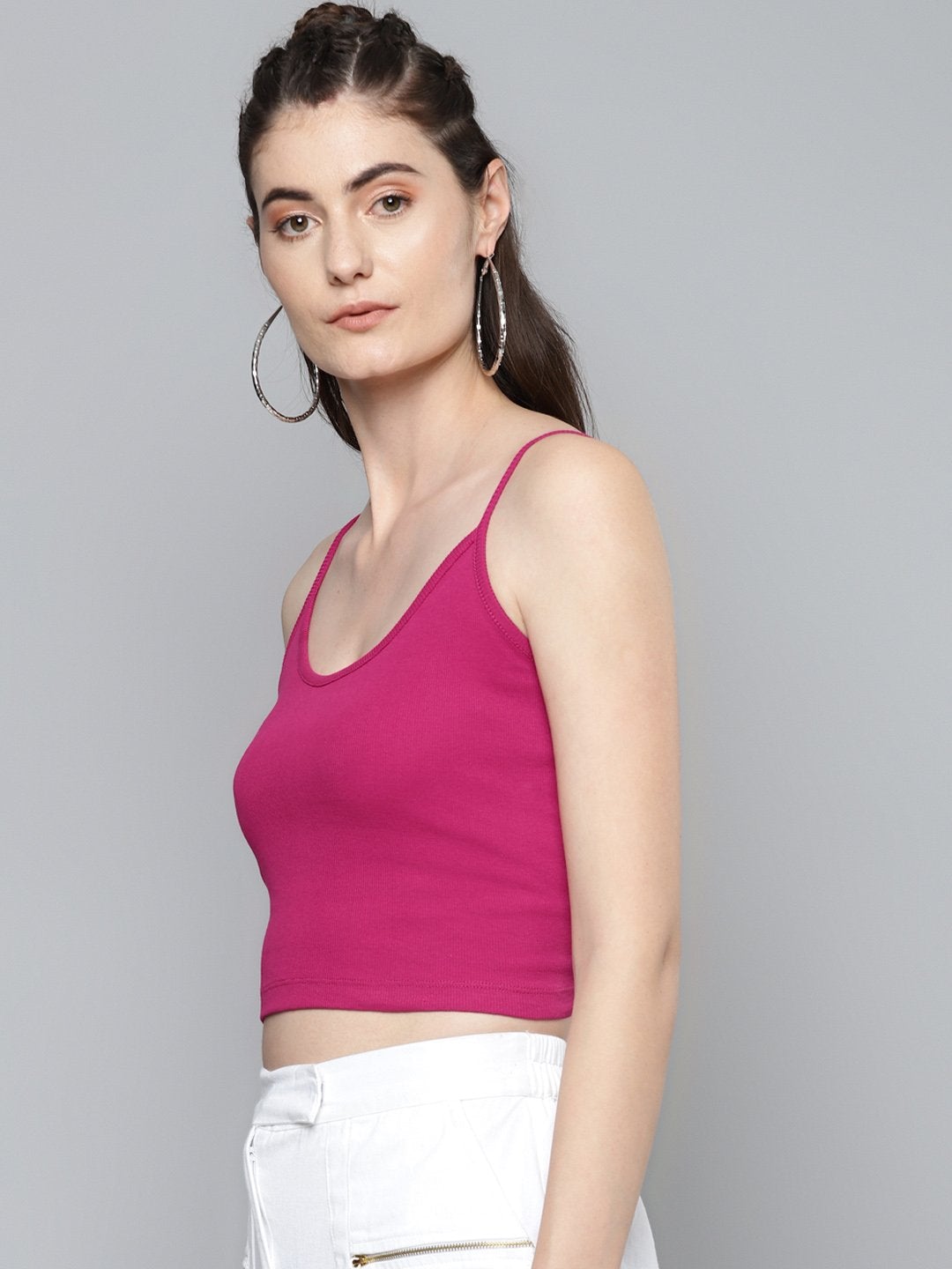 Women's Fuchsia Strappy Crop Top - SASSAFRAS