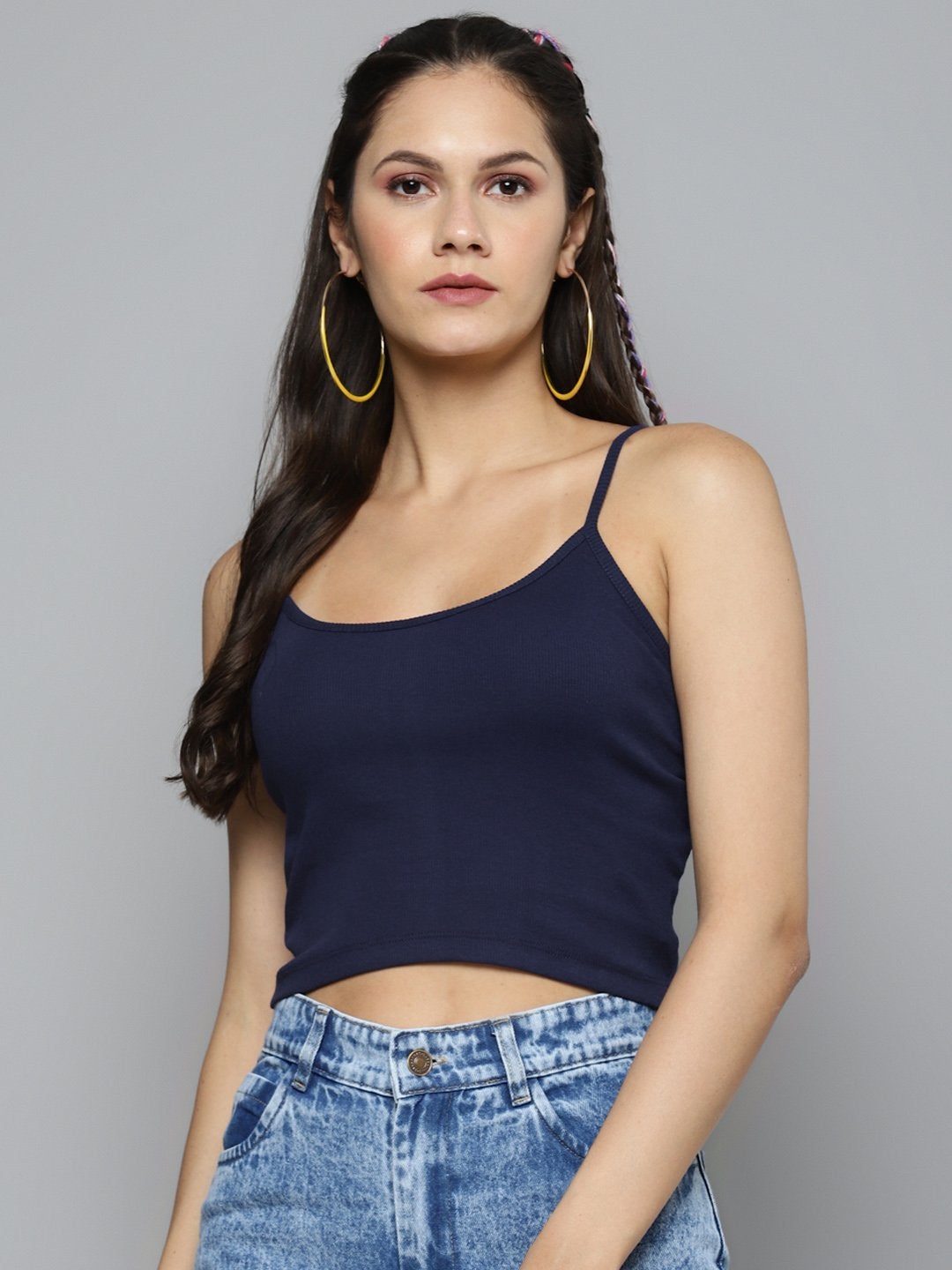 Women's Navy Strappy Crop Top - SASSAFRAS