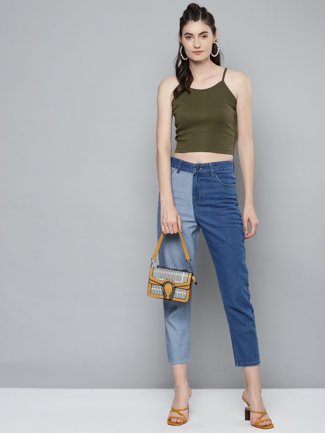 Women's Olive Strappy Box Back Crop Top - SASSAFRAS