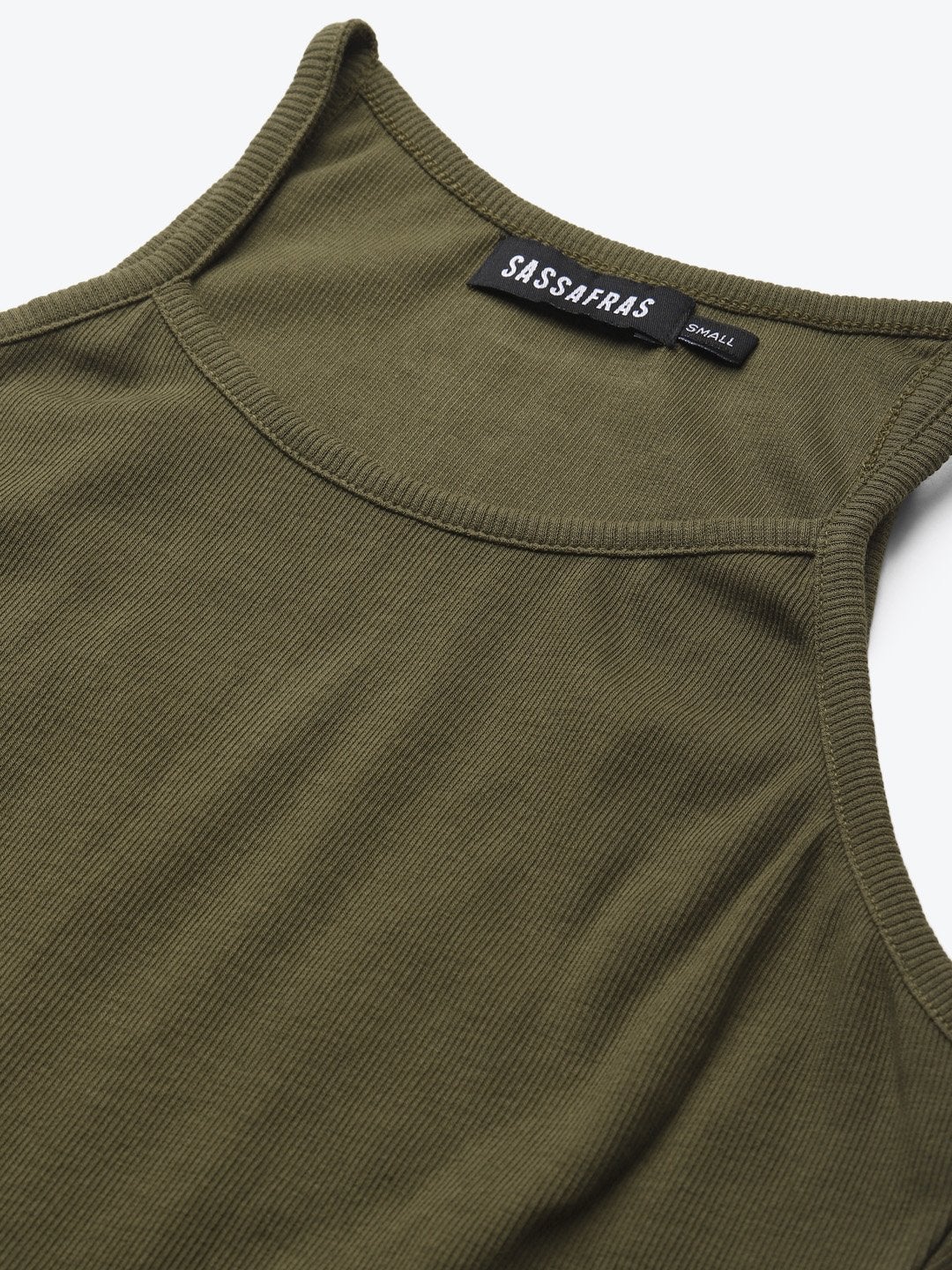 Women's Olive Strappy Box Back Crop Top - SASSAFRAS