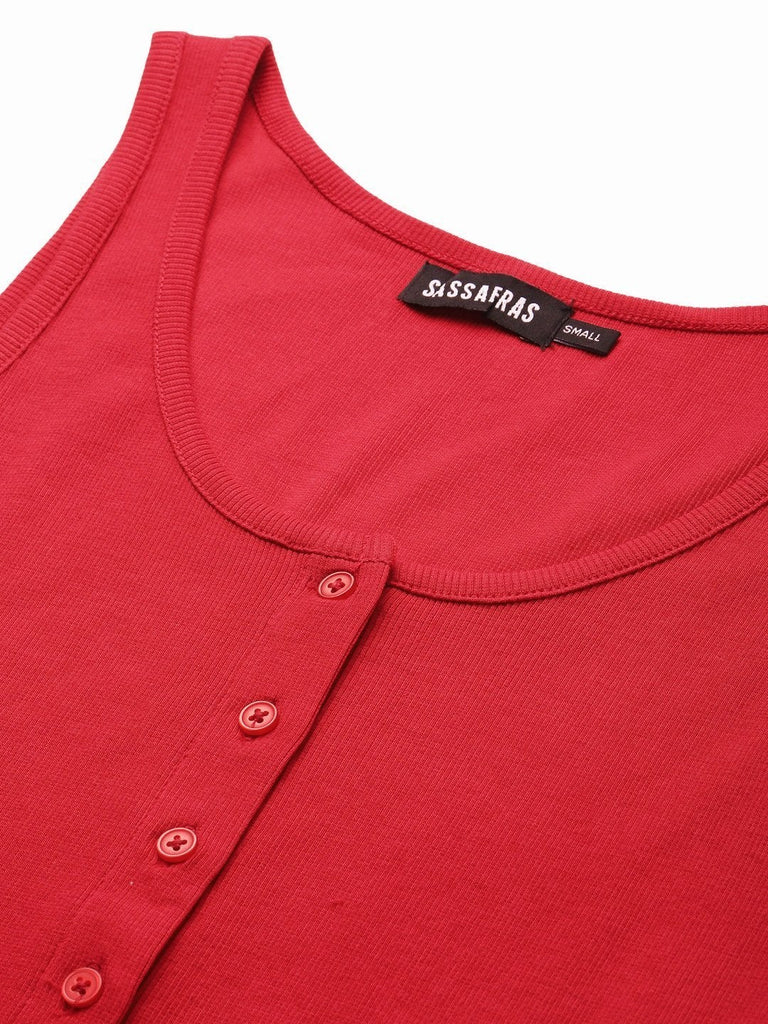 Women's Red Front Button Sleeveless Crop Top