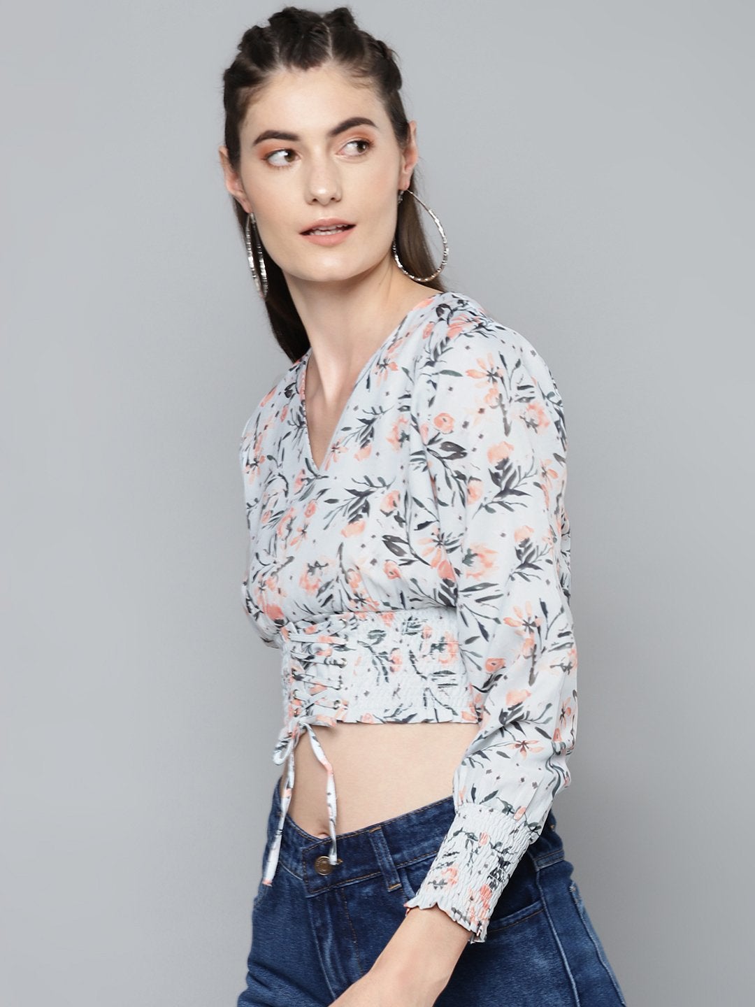 Women's White Floral Criss Cross Detail Top - SASSAFRAS