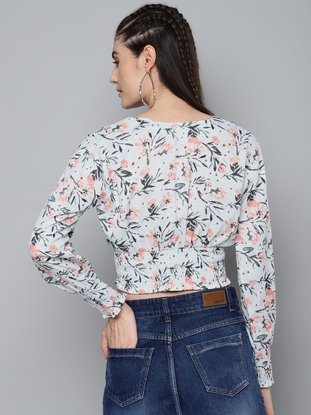 Women's White Floral Criss Cross Detail Top - SASSAFRAS