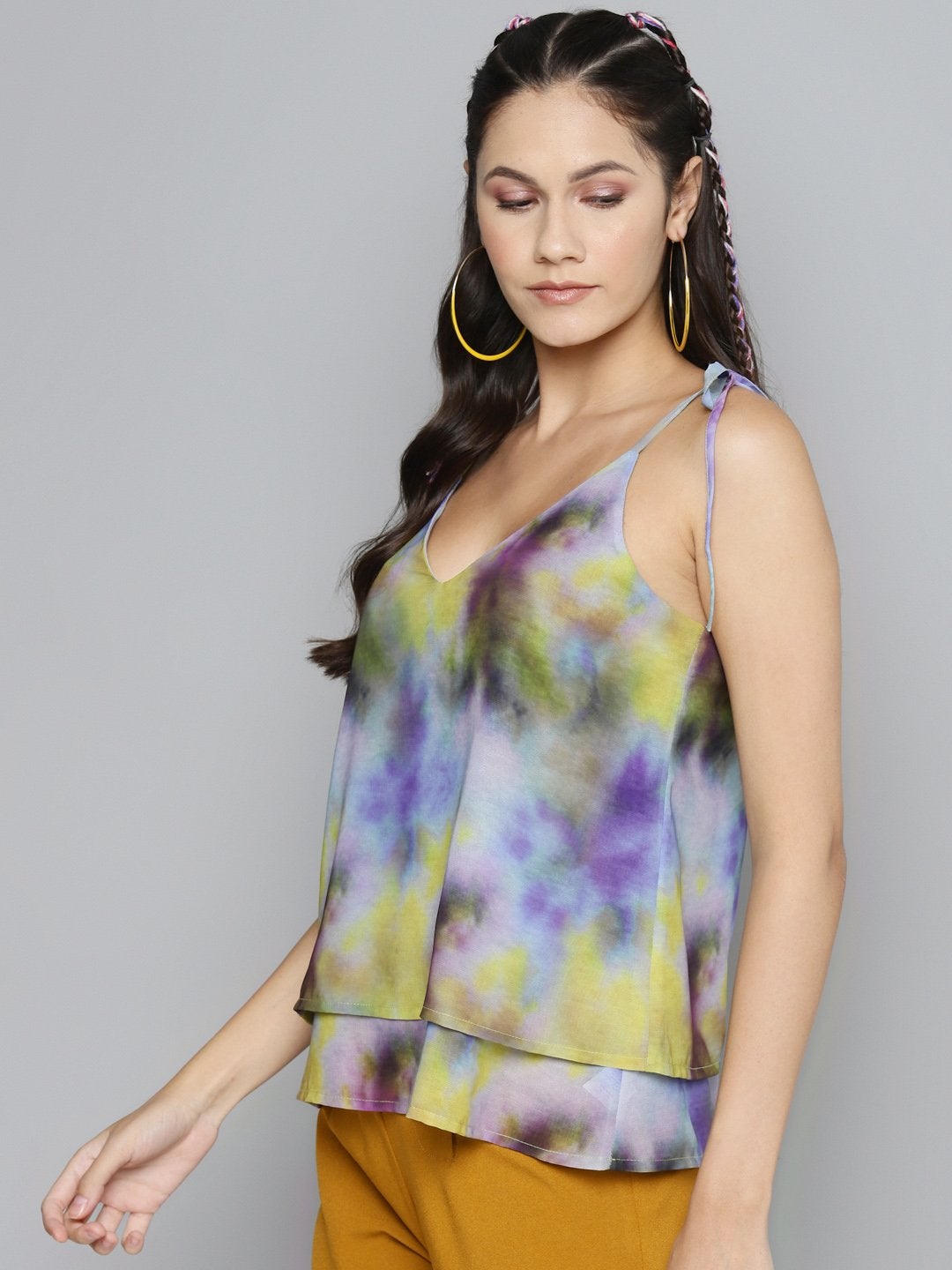 Women's Yellow & Purple Tie-Dye Strappy Top - SASSAFRAS