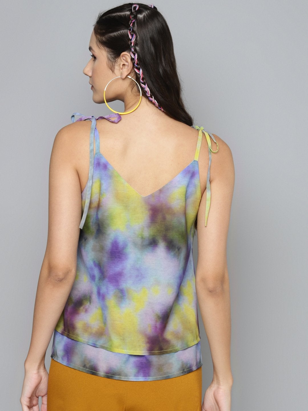 Women's Yellow & Purple Tie-Dye Strappy Top - SASSAFRAS