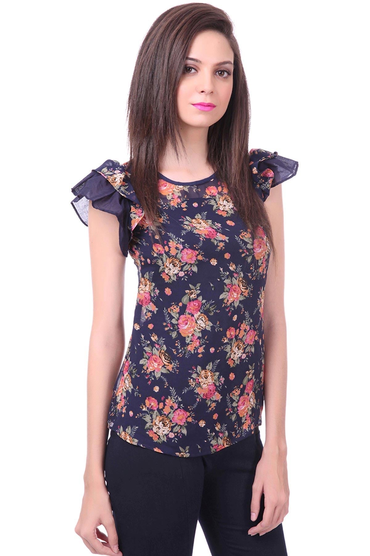 Women's Angel Sleeves Floral Top - SASSAFRAS