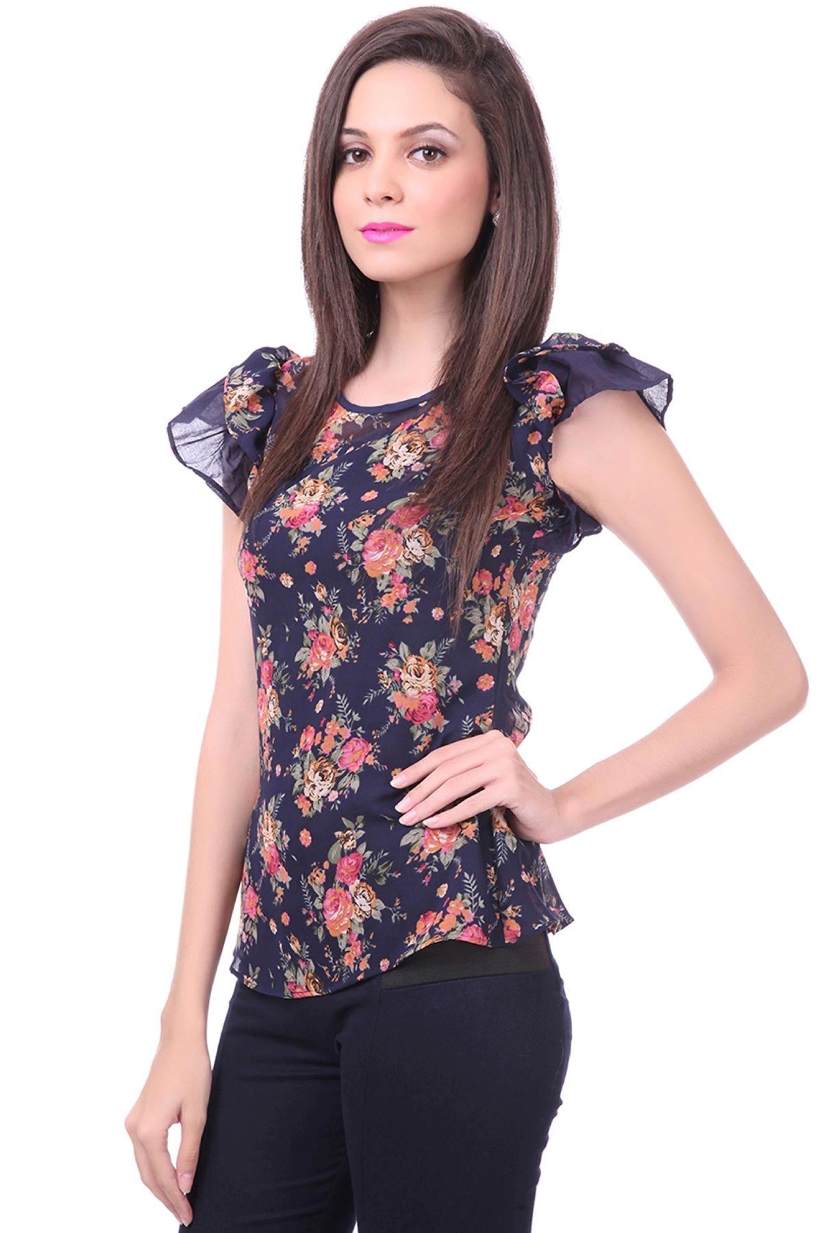 Women's Angel Sleeves Floral Top - SASSAFRAS