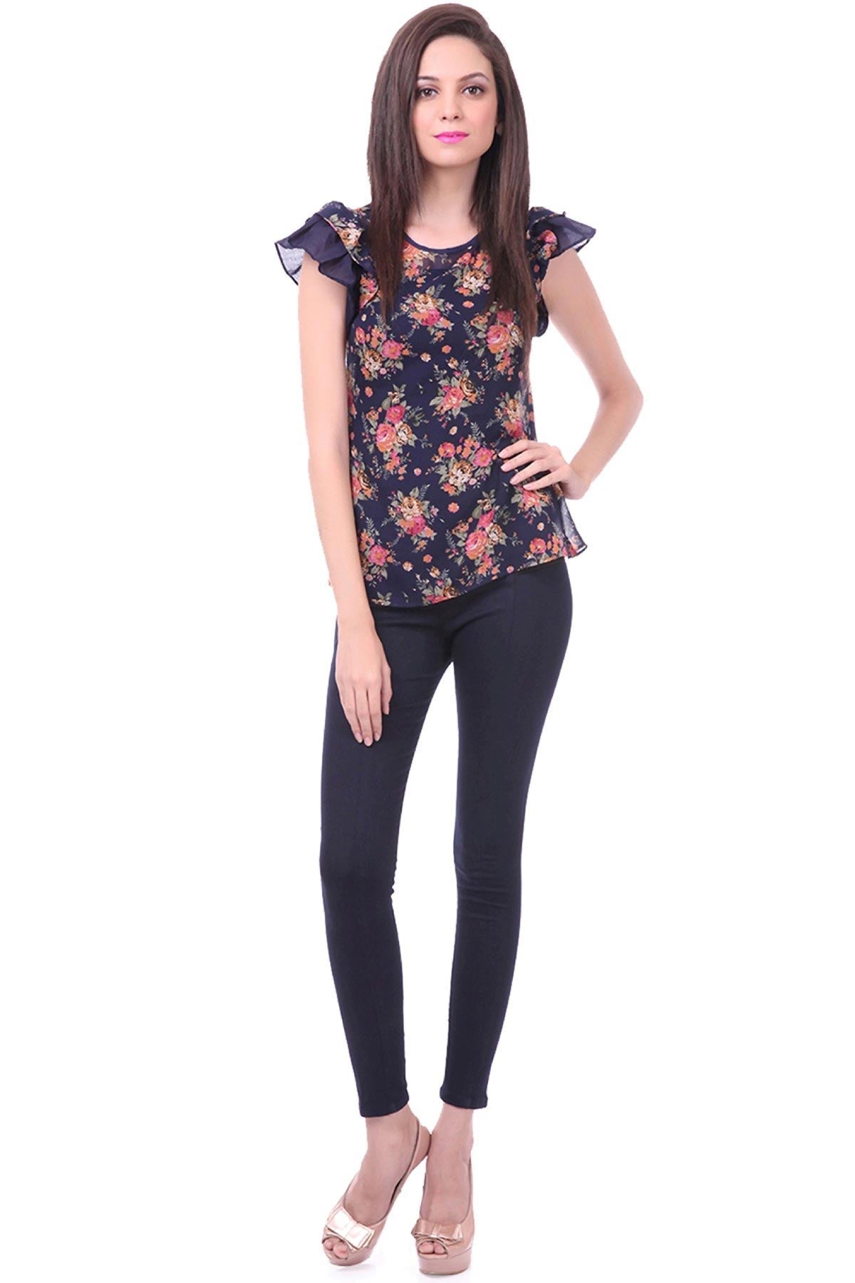 Women's Angel Sleeves Floral Top - SASSAFRAS