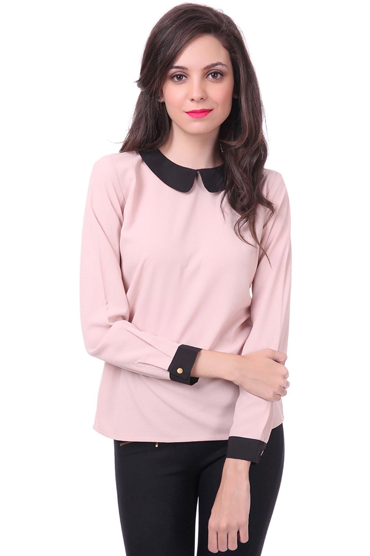 Women's Nude Peterpan Collar Top - SASSAFRAS