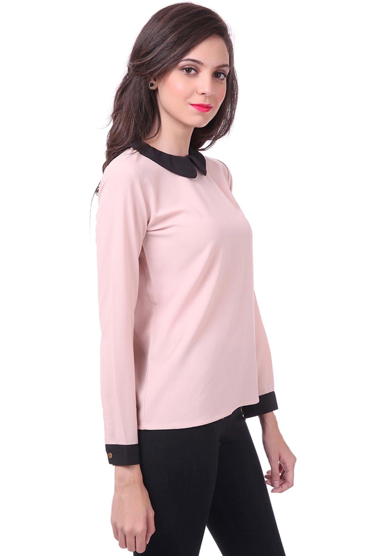 Women's Nude Peterpan Collar Top - SASSAFRAS