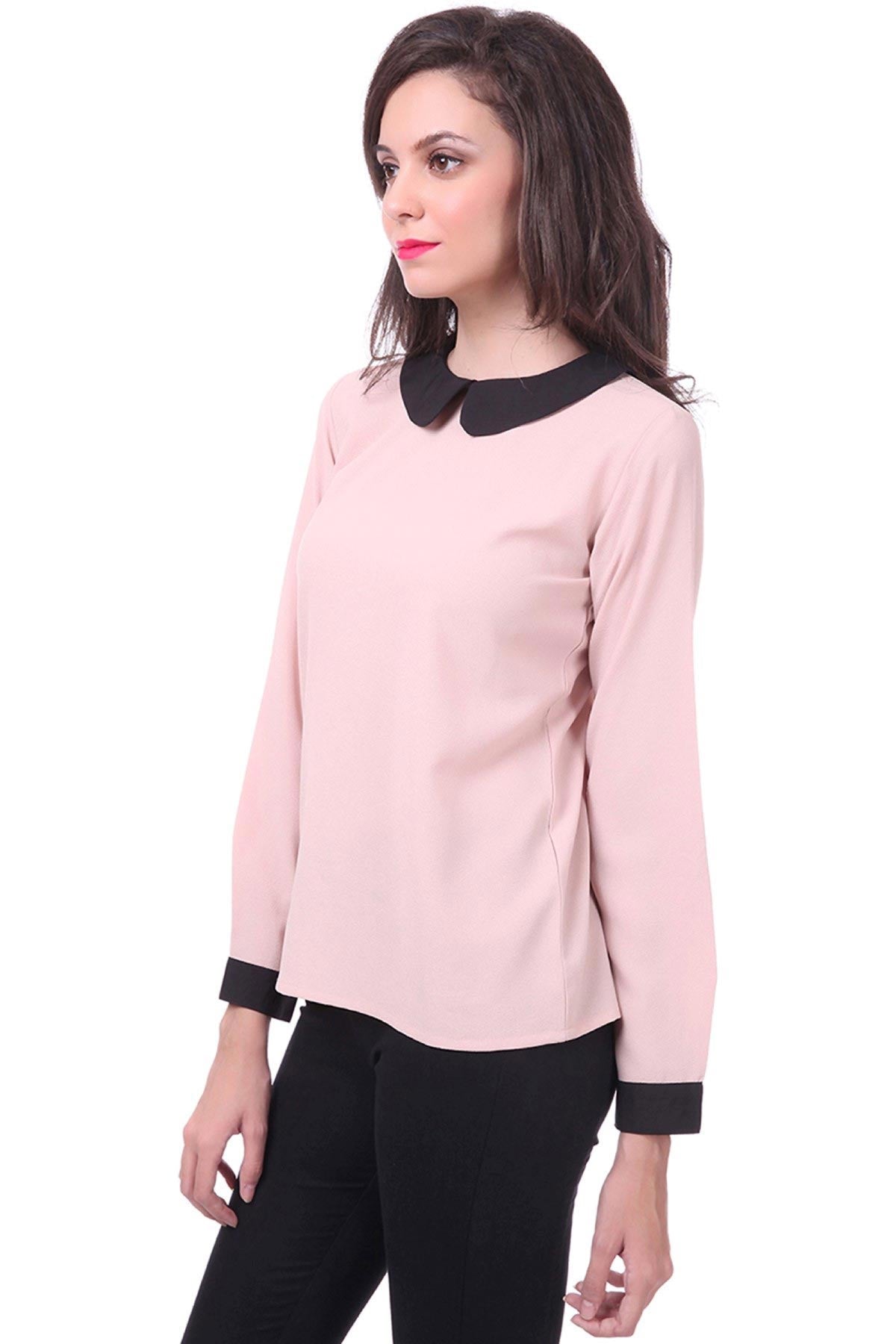 Women's Nude Peterpan Collar Top - SASSAFRAS