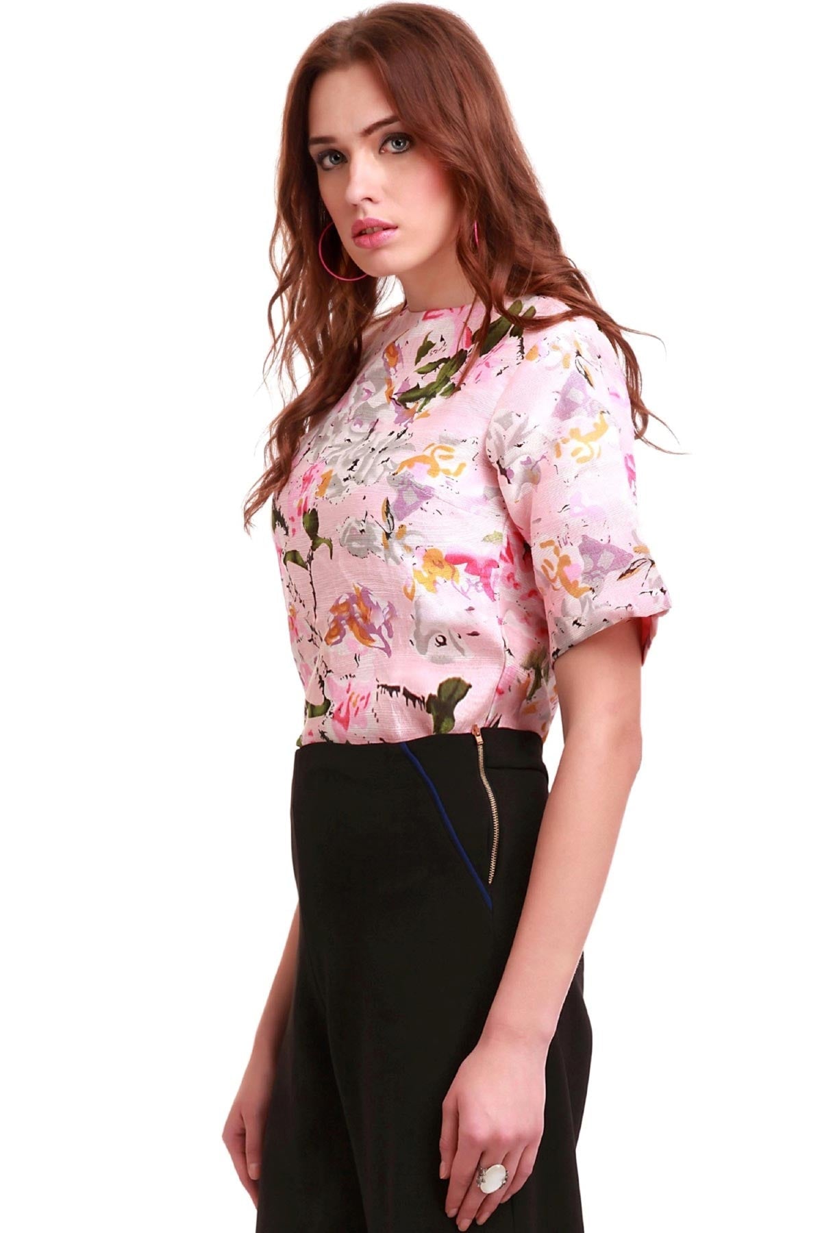 Women's Pink Floral Silk Crop Top - SASSAFRAS