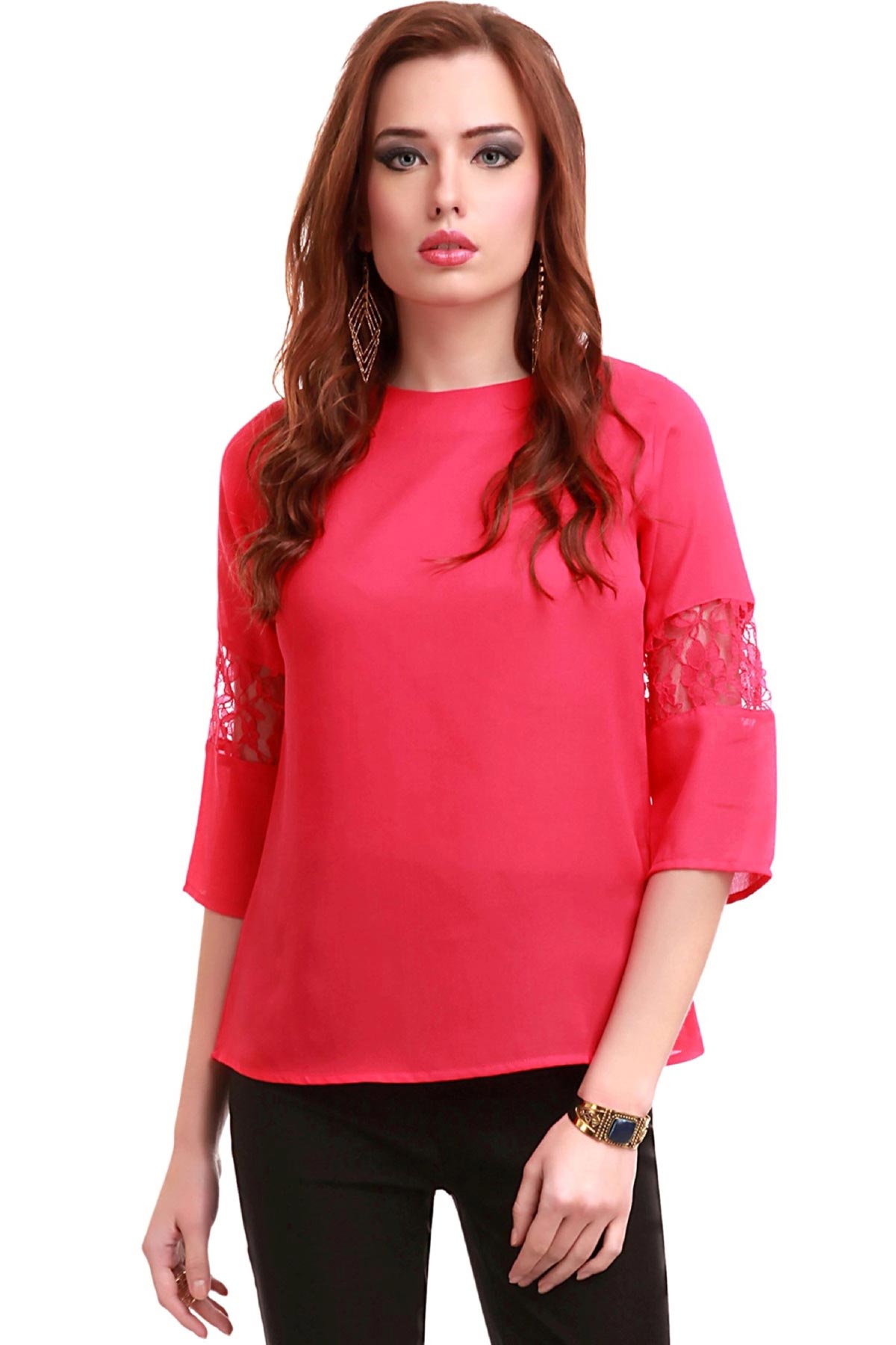 Women's Lace Insert Fuchsia Top - SASSAFRAS