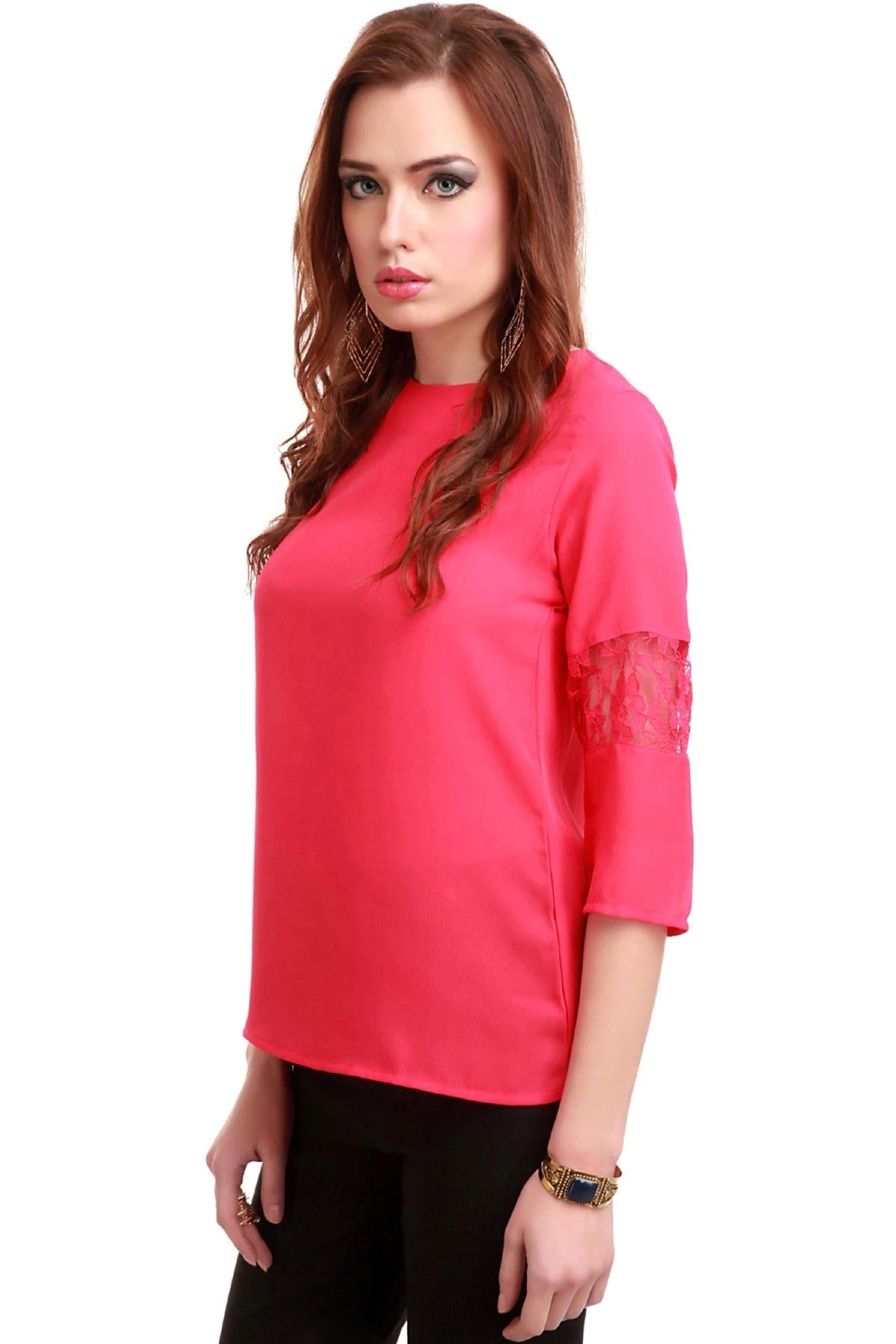 Women's Lace Insert Fuchsia Top - SASSAFRAS