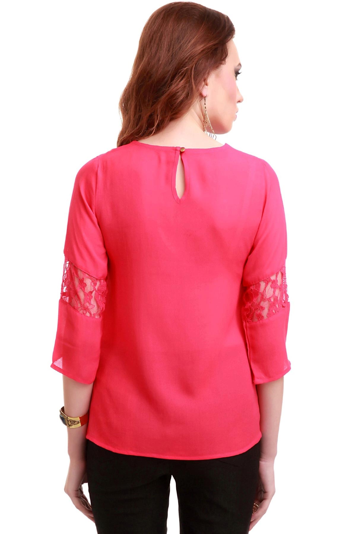 Women's Lace Insert Fuchsia Top - SASSAFRAS