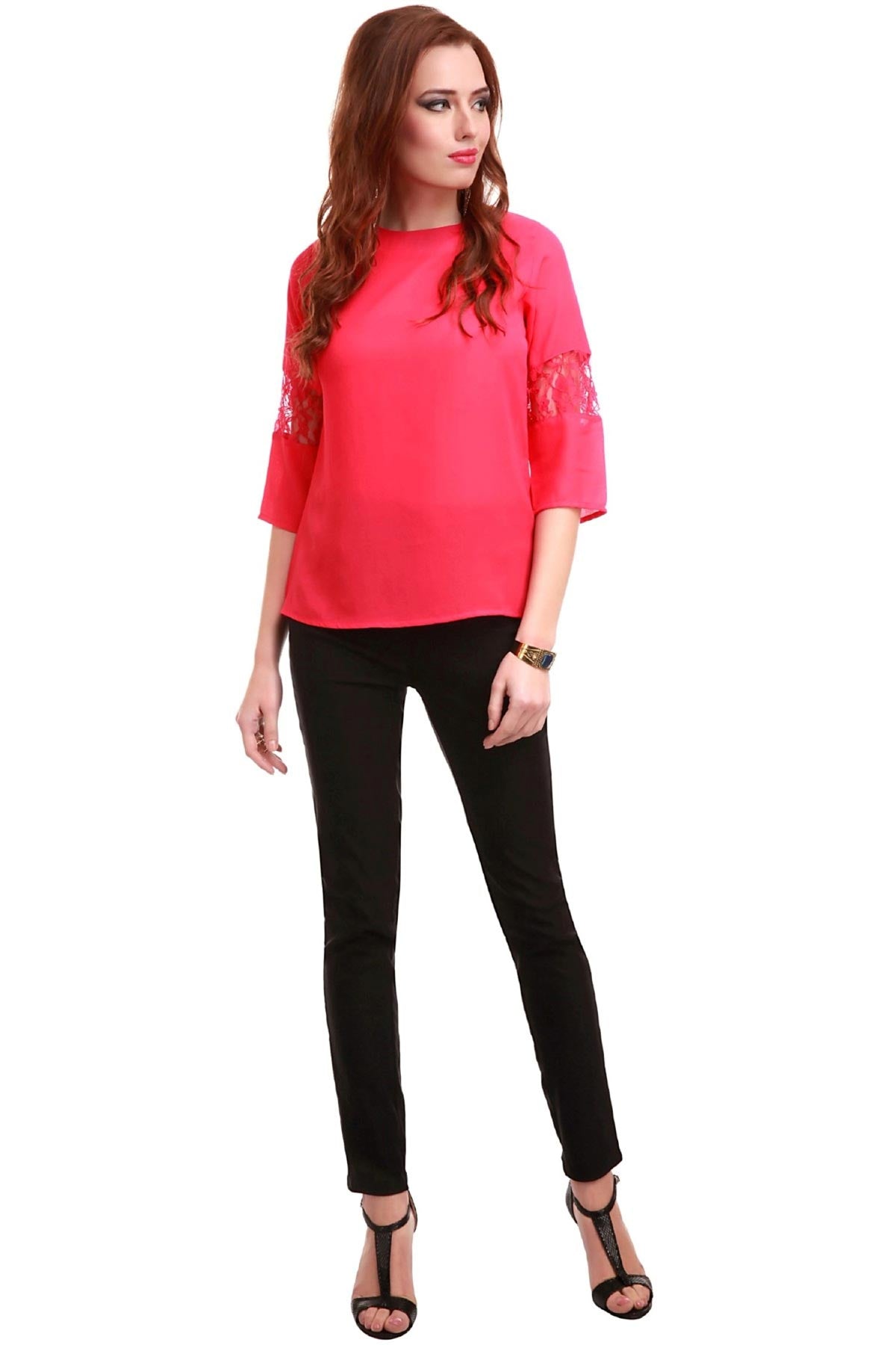 Women's Lace Insert Fuchsia Top - SASSAFRAS