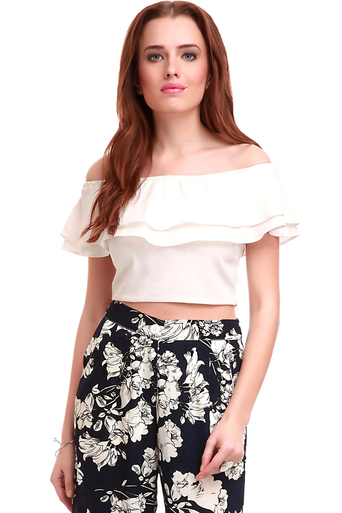 Women's Ivory Frill Crop Top - SASSAFRAS