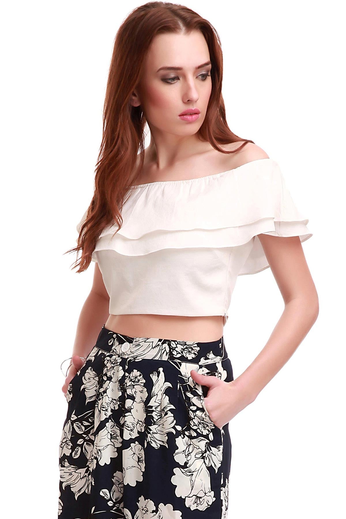 Women's Ivory Frill Crop Top - SASSAFRAS