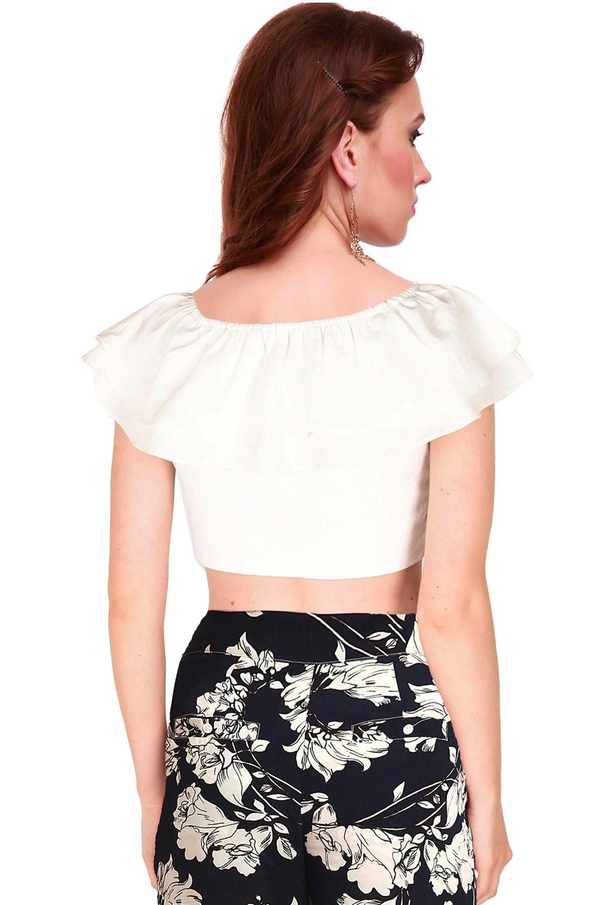 Women's Ivory Frill Crop Top - SASSAFRAS