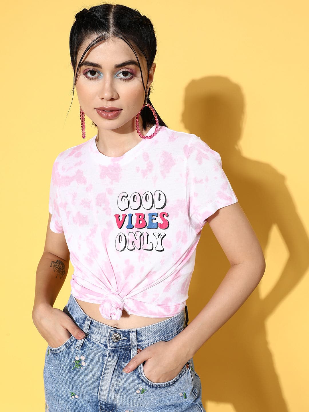 Women's Pink Good Vibes Tie Dye T-Shirt - Lyush