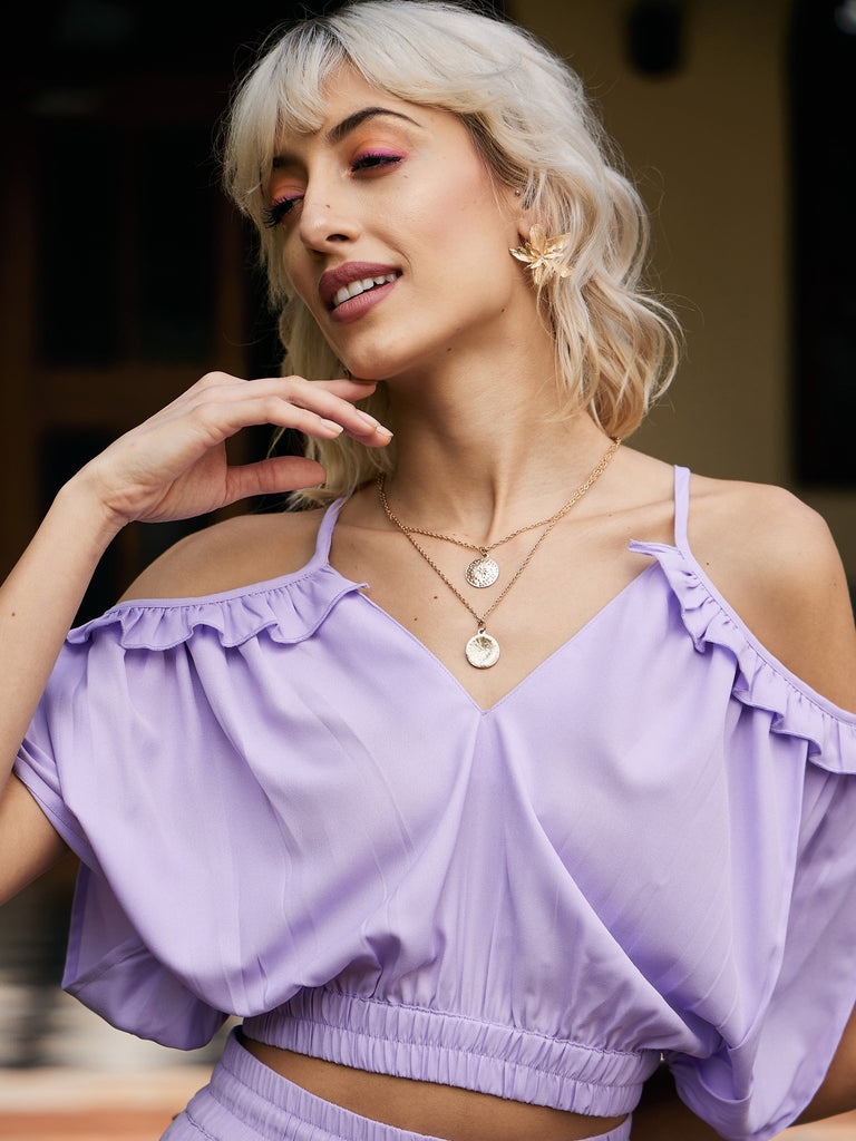 Women's Lavender Strappy V-Neck Tie Back Crop Top