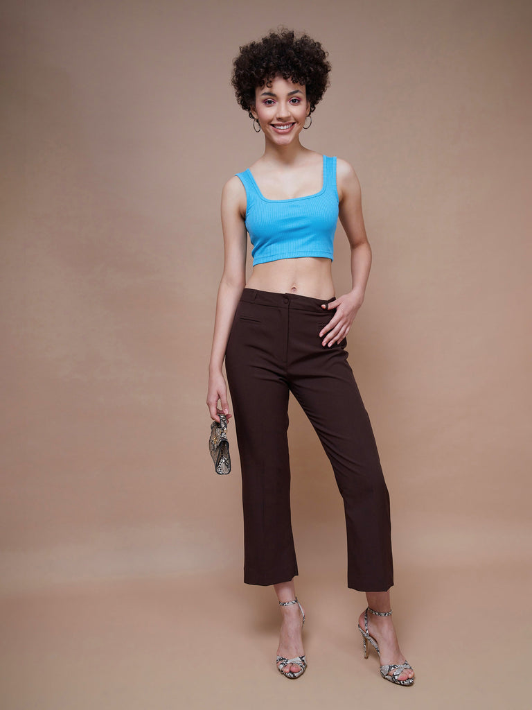 Women's Turquoise Rib Square Neck Cropped Tank Top
