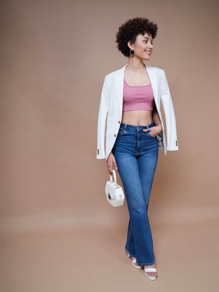 Women's Pink Rib Square Neck Cropped Tank Top