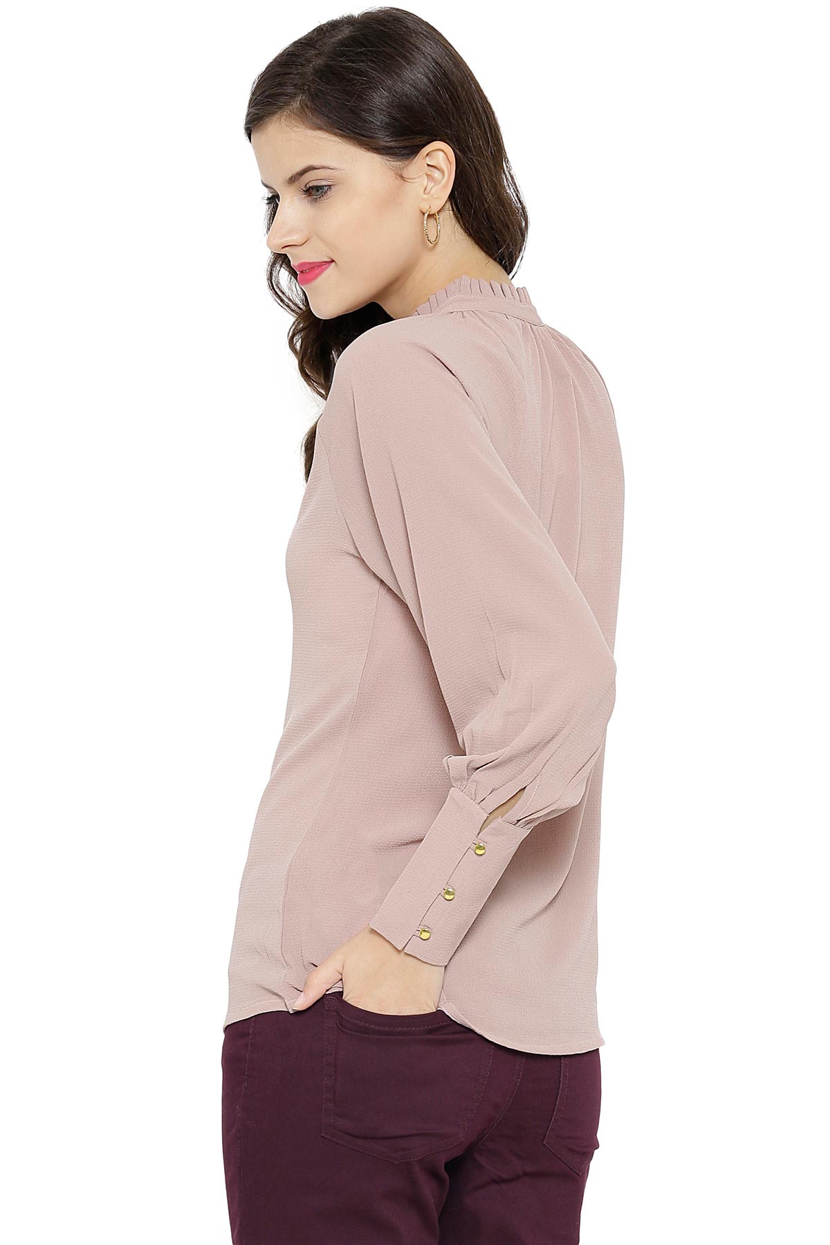 Women's Gathered Neck Raglan Brown Top - SASSAFRAS