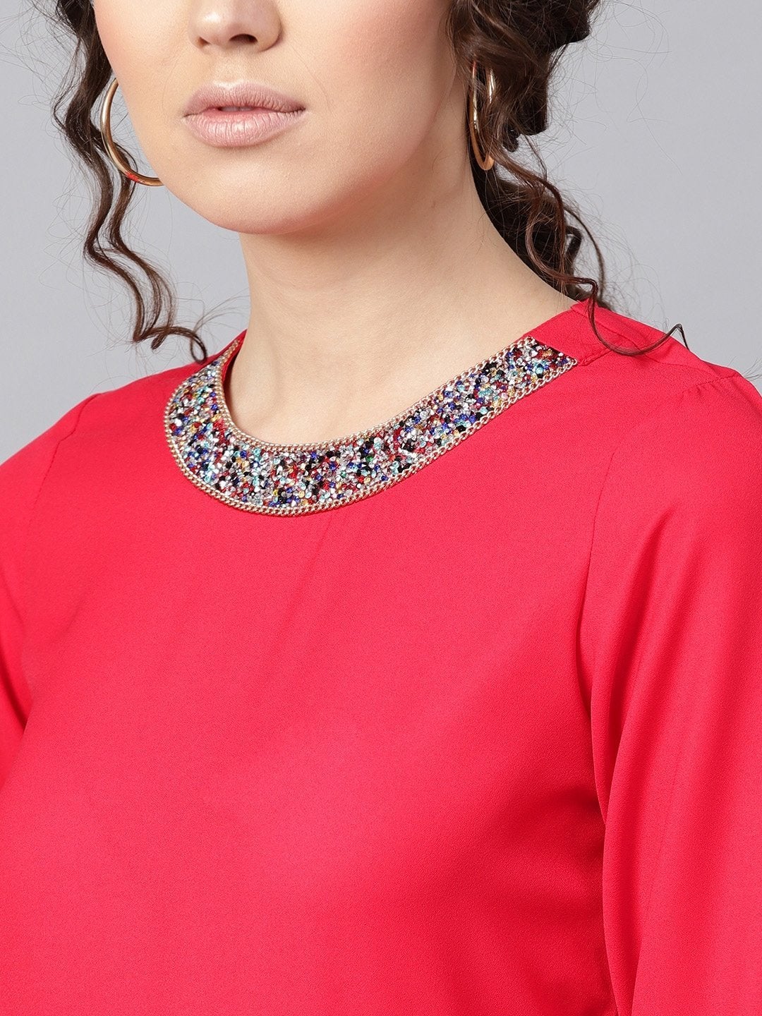 Women's Blingy Neck Fuschia Top - SASSAFRAS