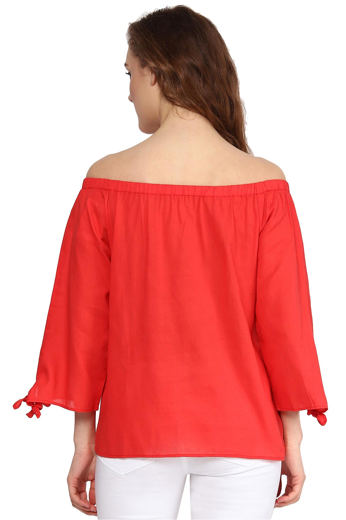 Women's Coral Embroidered Off Shoulder Top - SASSAFRAS