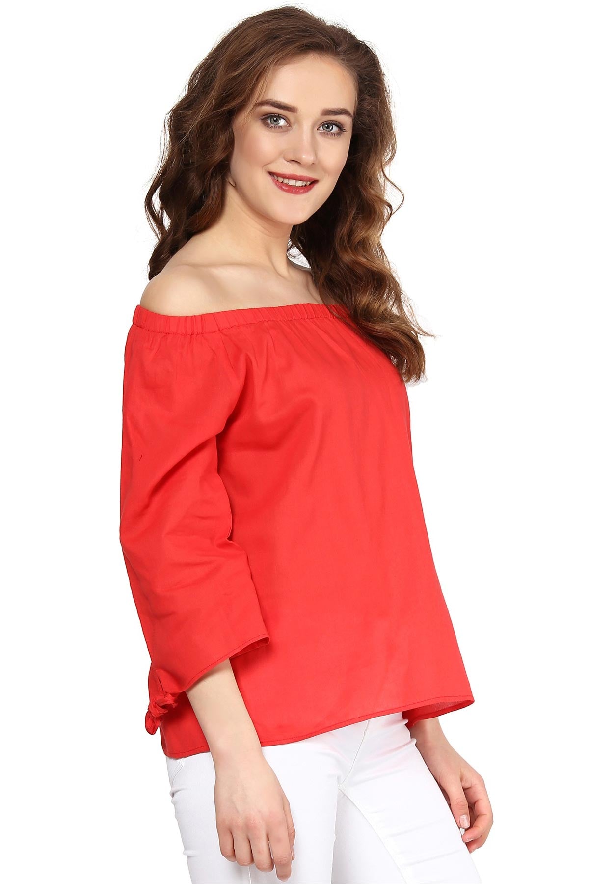 Women's Coral Embroidered Off Shoulder Top - SASSAFRAS