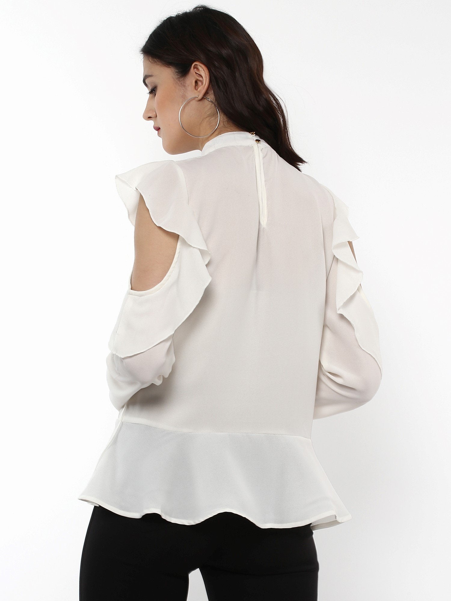 Women's Layered Cold Shoulder Ivory Blouse - SHAE