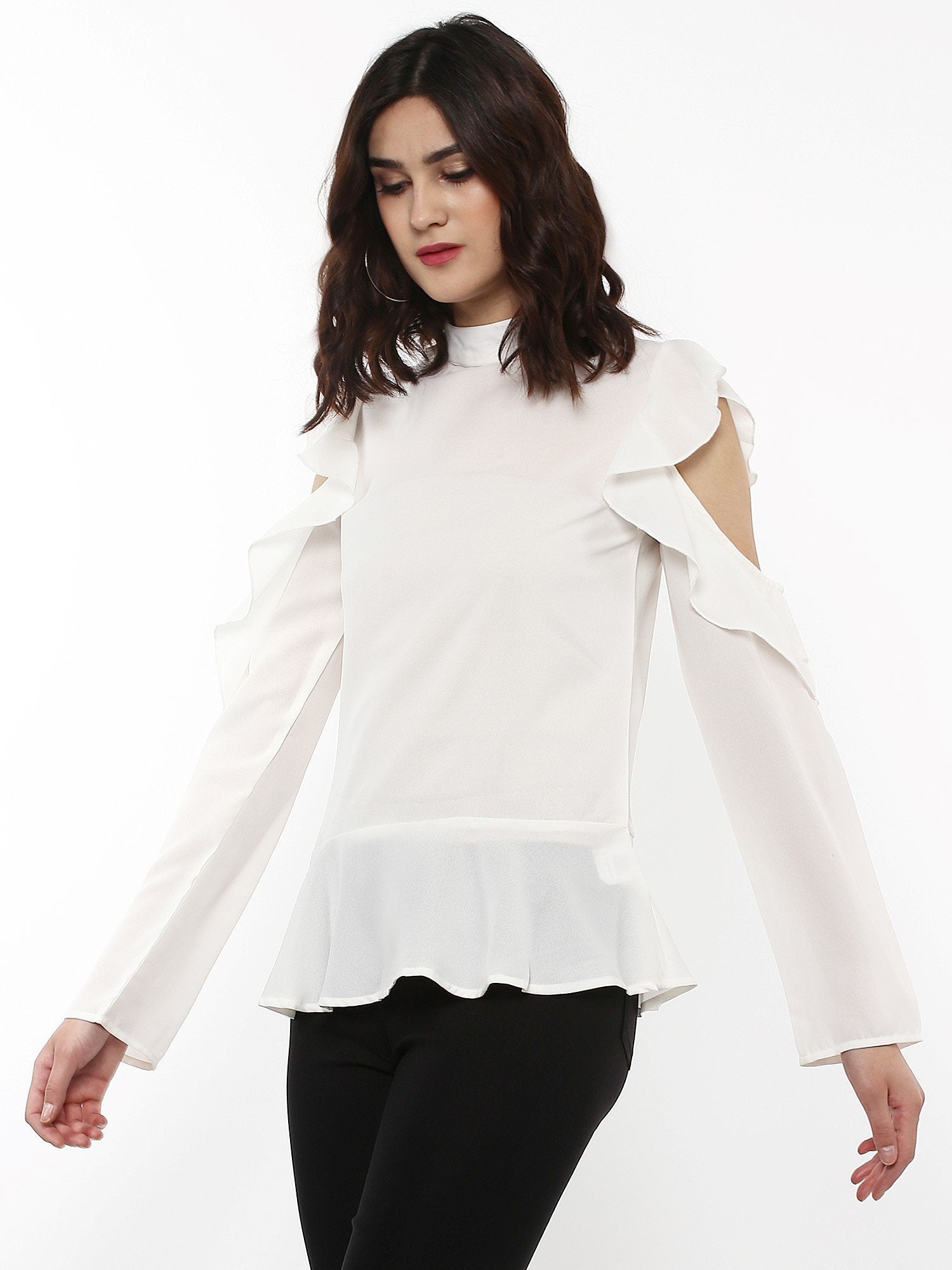 Women's Layered Cold Shoulder Ivory Blouse - SHAE