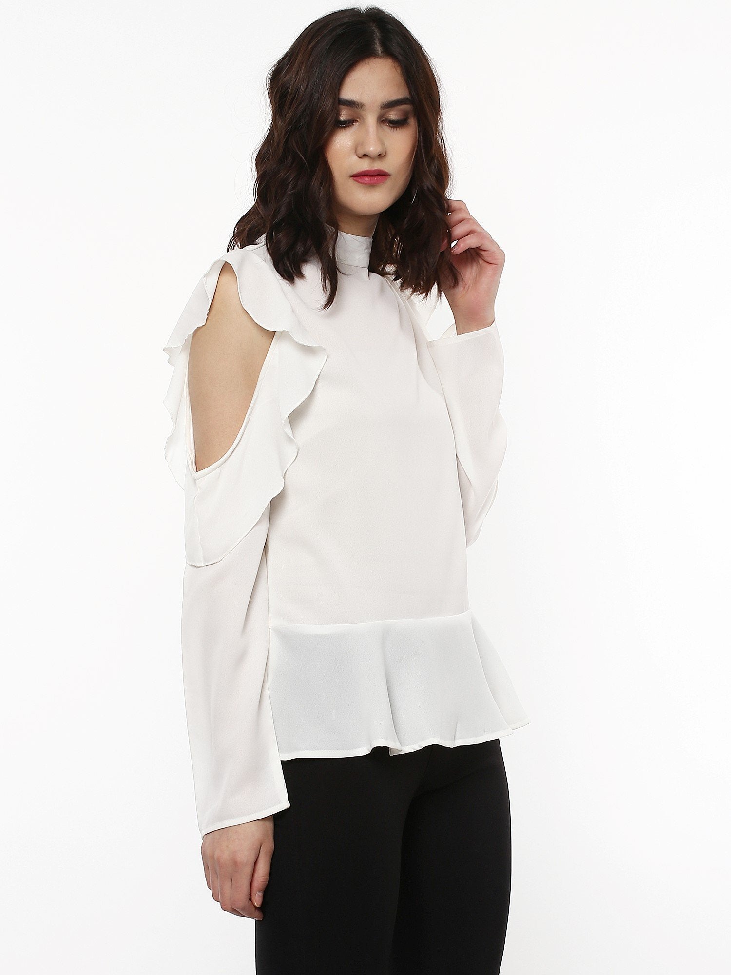 Women's Layered Cold Shoulder Ivory Blouse - SHAE