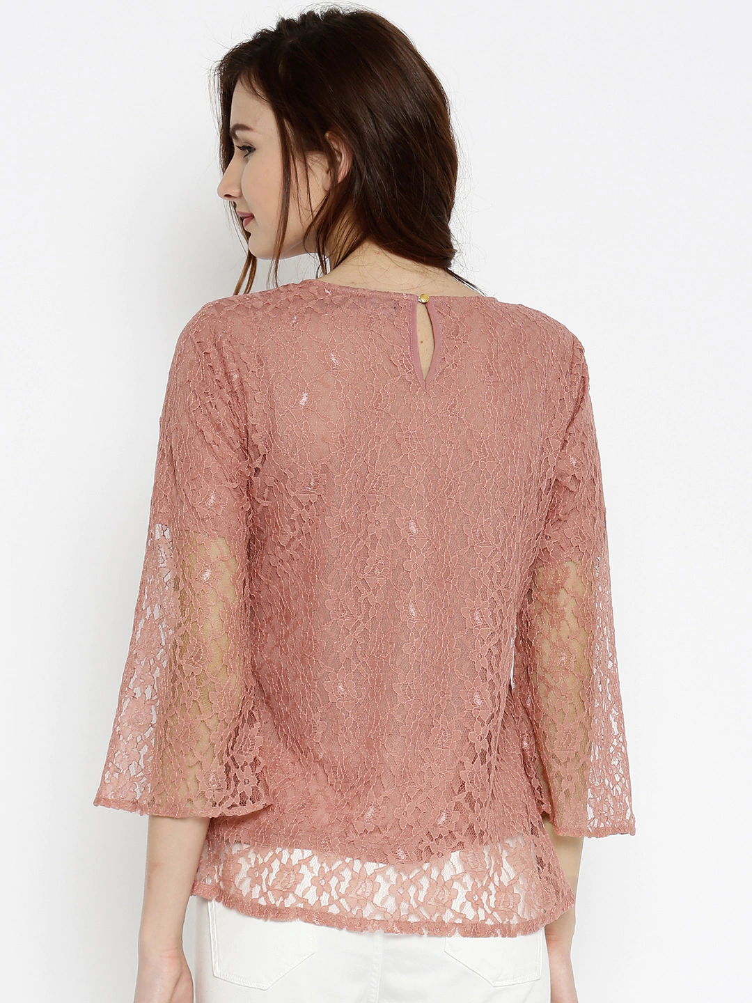 Women's Lace Bell Sleeves Pink Top - SASSAFRAS