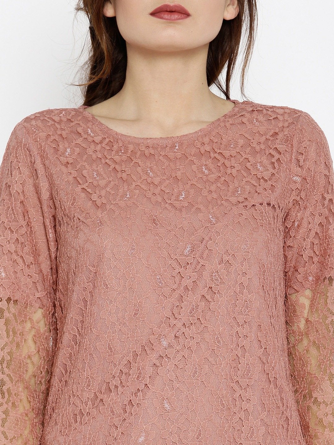 Women's Lace Bell Sleeves Pink Top - SASSAFRAS