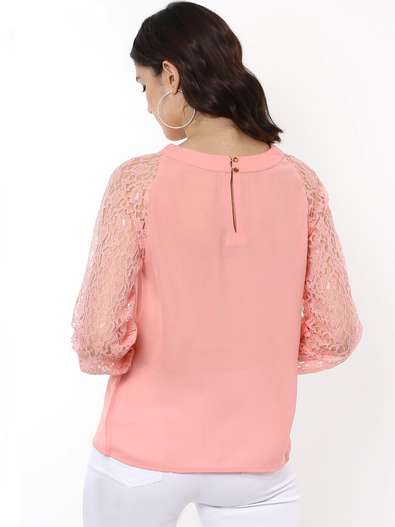 Women's Pink Raglan Lace Top - SASSAFRAS